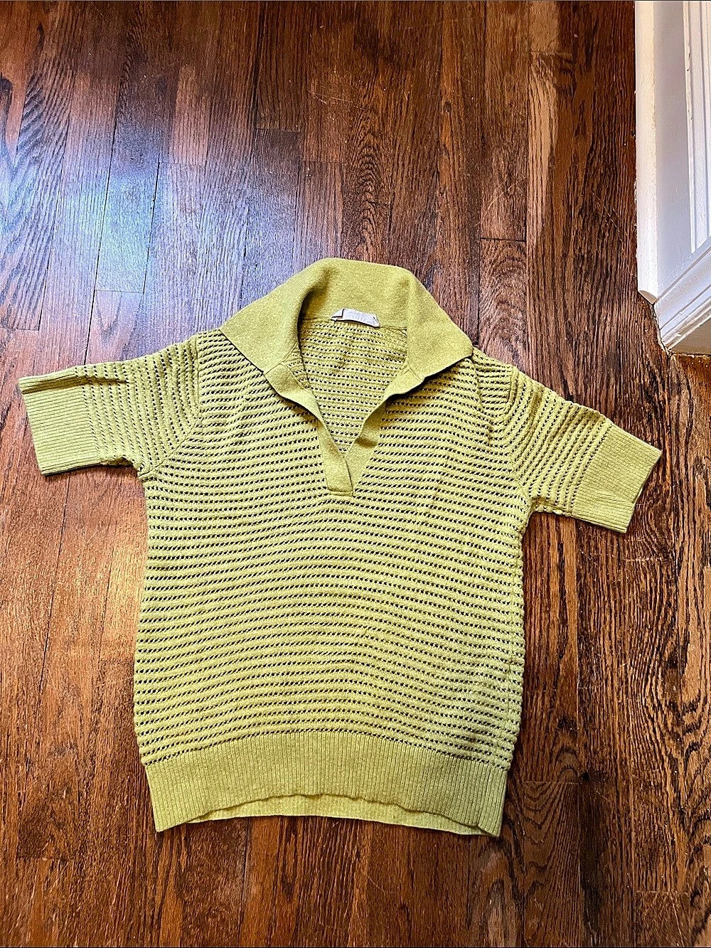Everlane Open-Stitch Cotton / WOOL Polo Sweater lime Green Small crochet